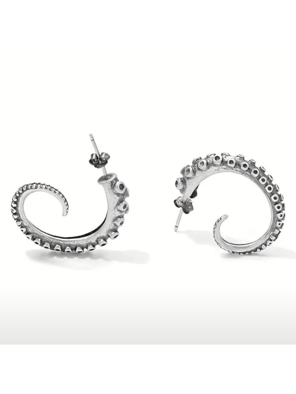 Earrings--Posts, Unisex Silvery Tentacle "Hoop"